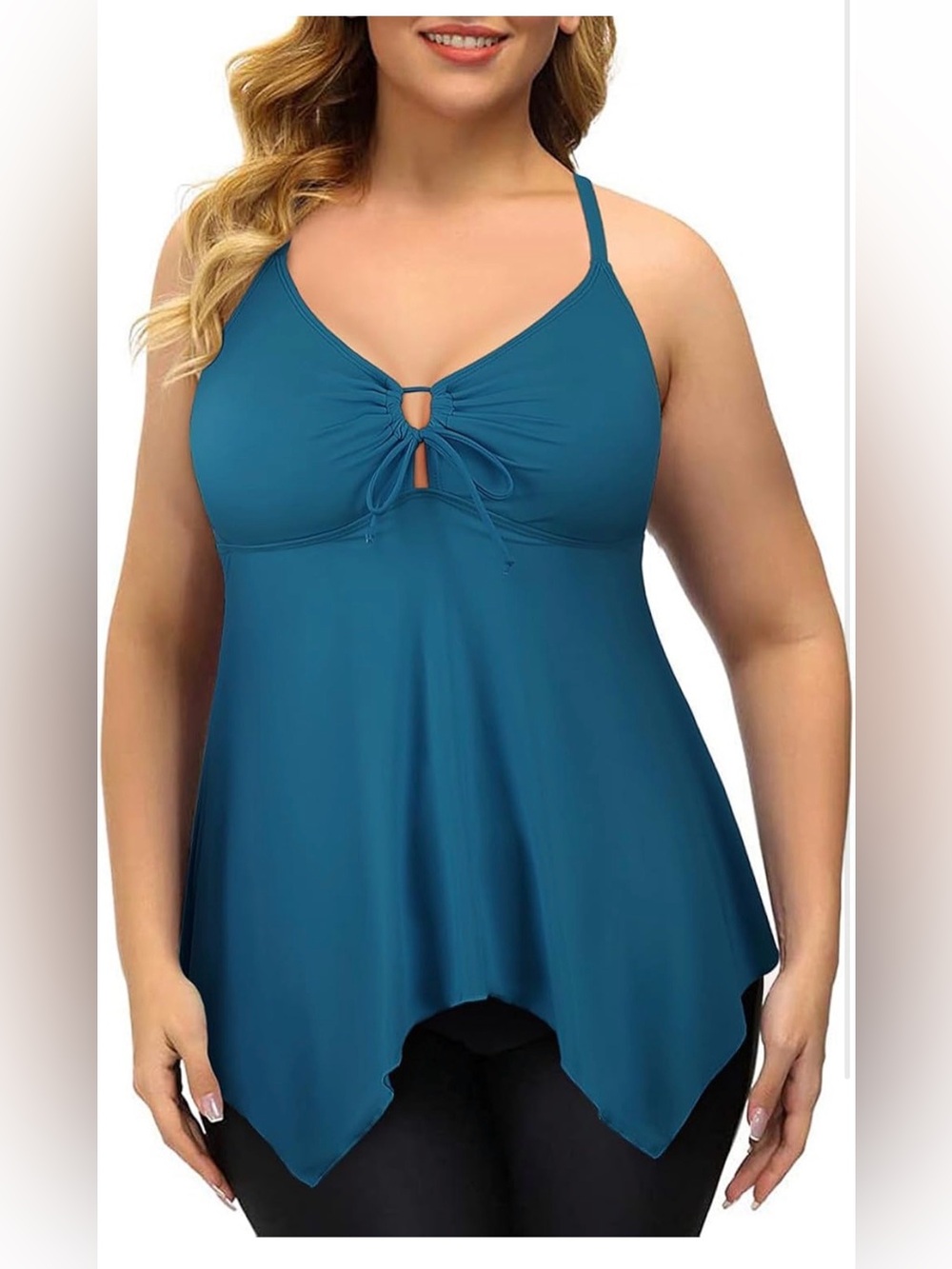Dark Green Plus Size Swim Top With Adjustable Straps and Built-In Bra - Picture 5 of 6